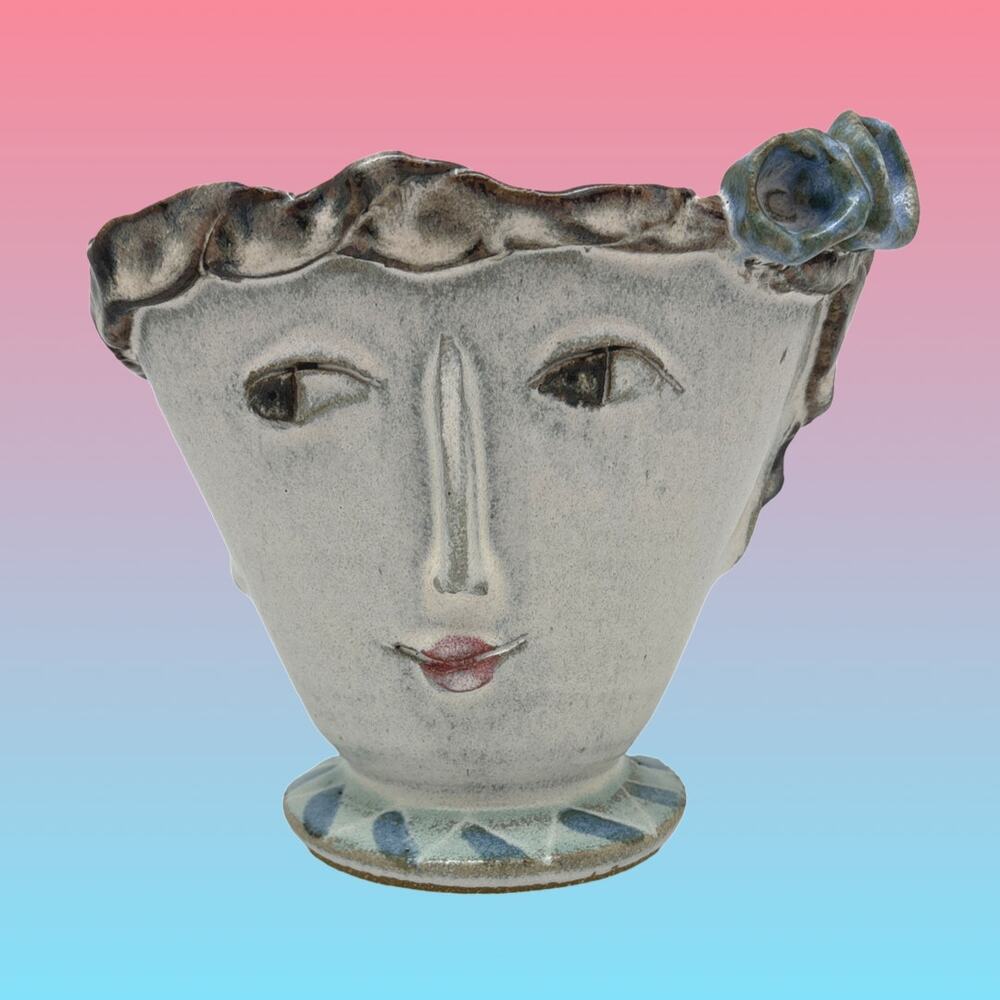 2003 CLAY BAY POTTERY By Jeanne Svien Aurelius Door County WI Lady Head Vase